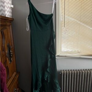 Size 6 Chic One-Shoulder Hunter Green Bridesmaid Dress
